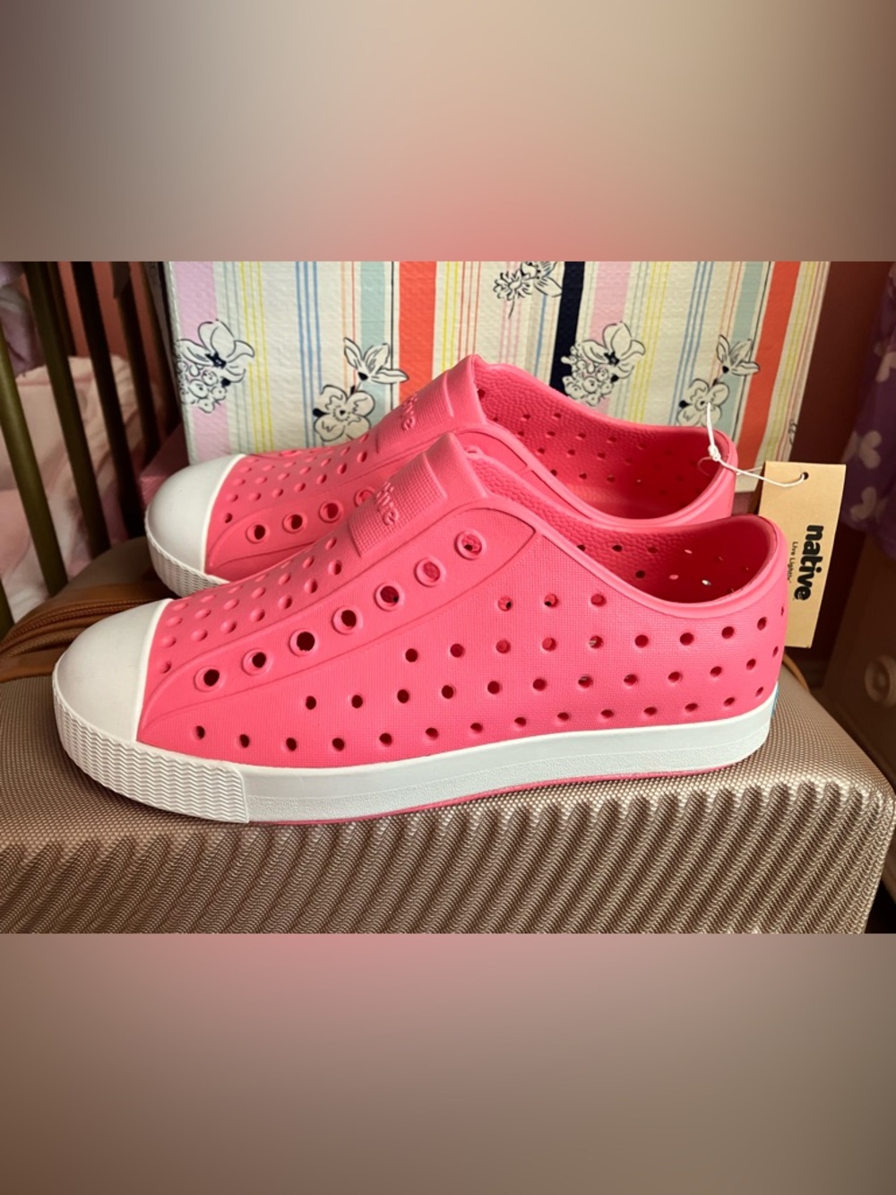 Native Shoes Kids Slip-On shoes in Hot Pink with White Toe